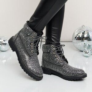 NWT Forever Link Rhinestone Lace-Up Combat Boots